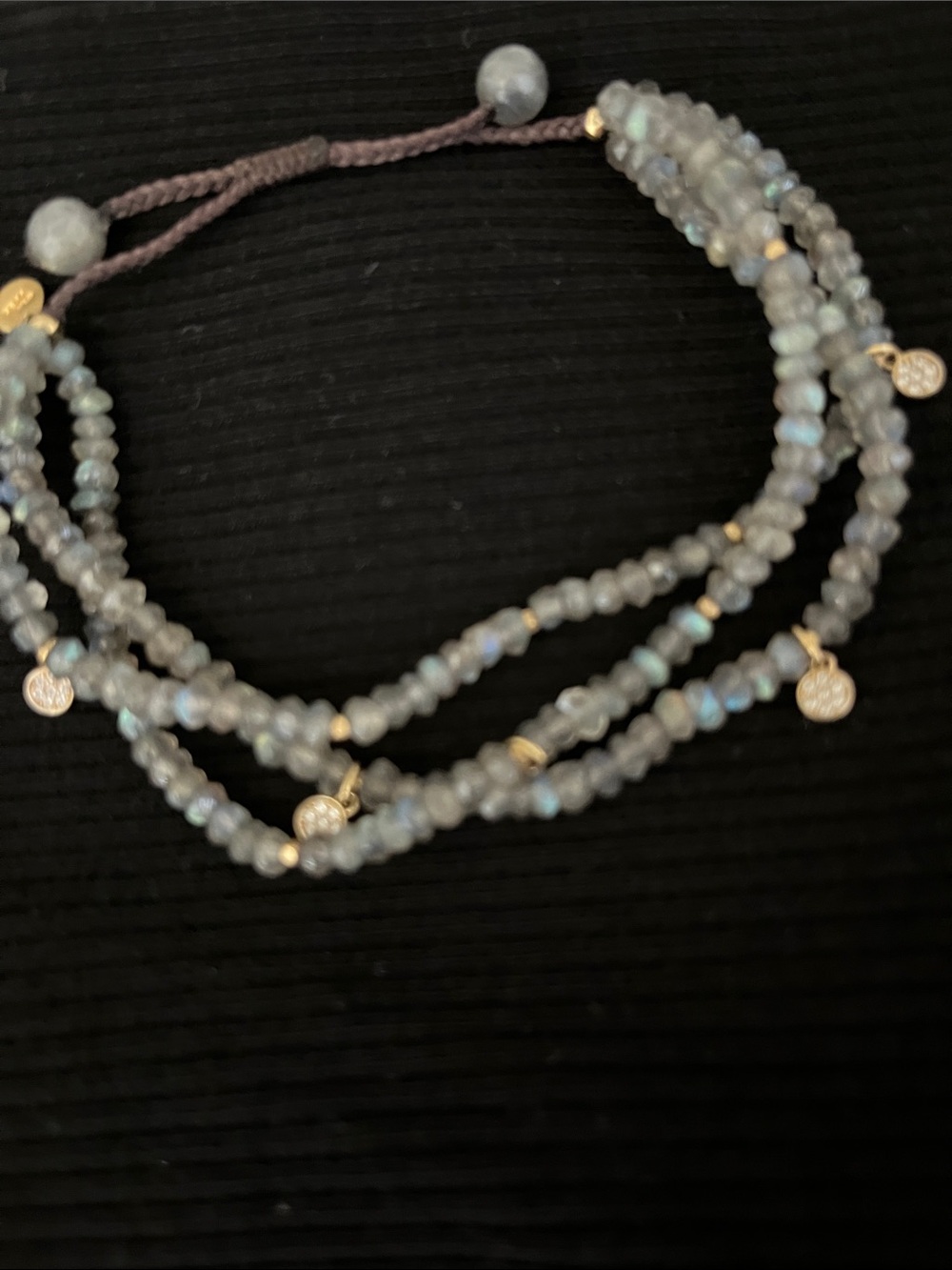 Chan Luu Gray Beaded Multi-Strand Bracelet with Gold Charms